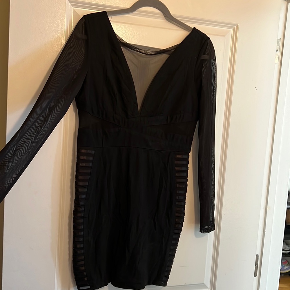 Curve Hugging Little Black Dress with Mesh Cut Outs